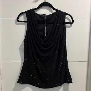 White House Black Market Black and Silver Sequin Draped Tank Top!